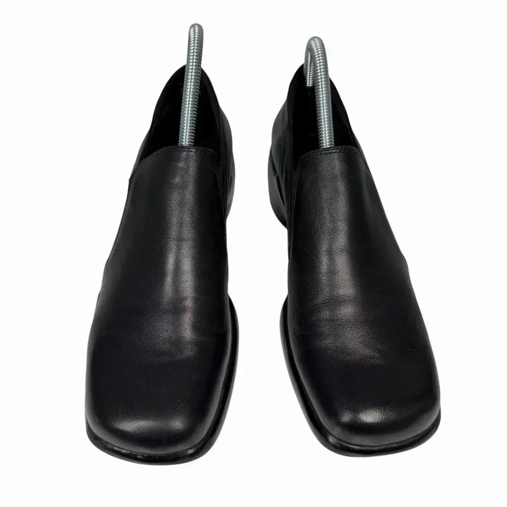 Bandolino Womens Sz 8.5M Black Leather Slip On Loafers Comfort Wedge Heels
